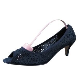 Van Eli Women's Navy Blue Suede Peep-Toe Kitten Heel‎ Pumps 9.5M Dressy Comfort